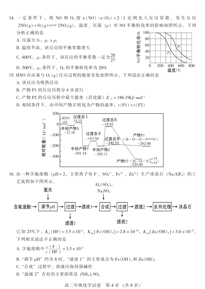 广东省广州市越秀区2023-2024学年高二上学期学业水平调研测试化学试卷（PDF无答案）