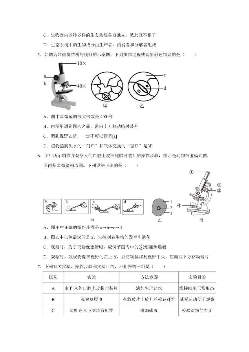 内蒙古呼伦贝尔市海拉尔区2023-2024学年七年级上学期期末生物试卷（含解析）