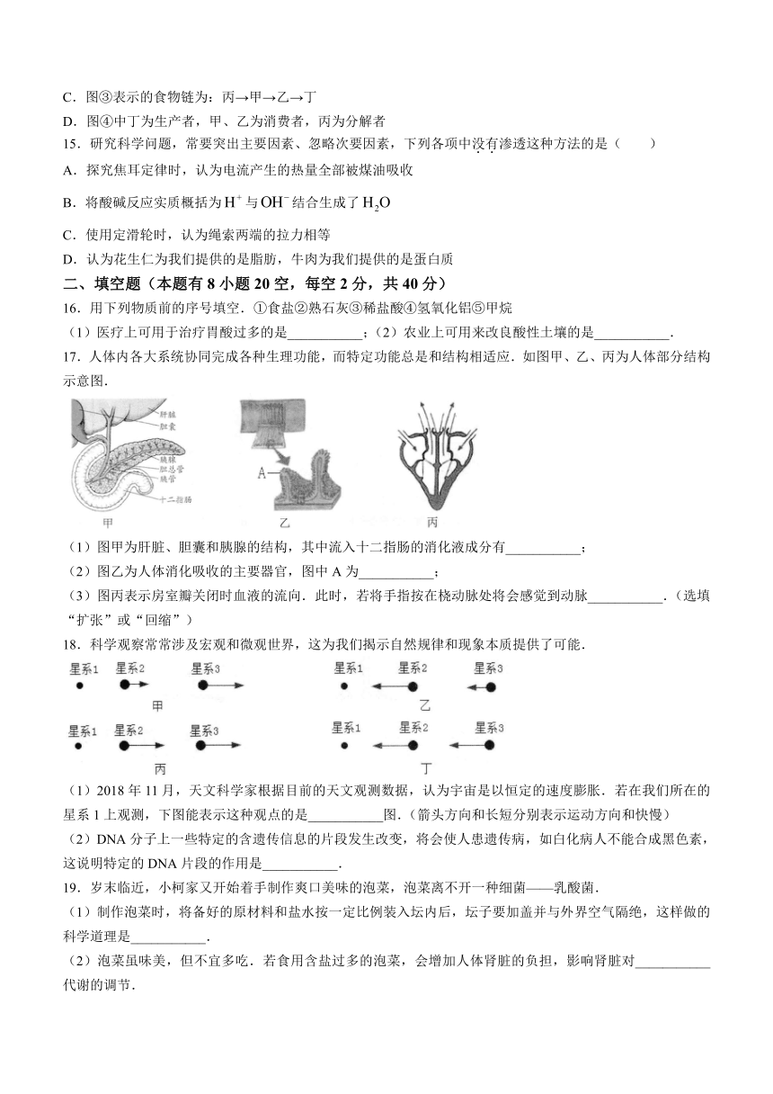 浙江省北京师范大学台州实验学校2023-2024学年九年级上学期期末模拟科学试题（含答案）