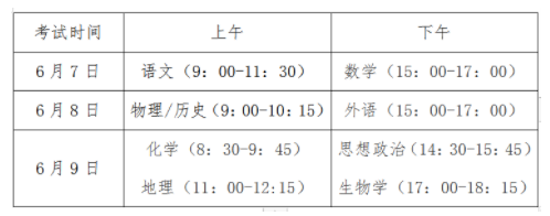 2024吉林省高考各科考试时间安排