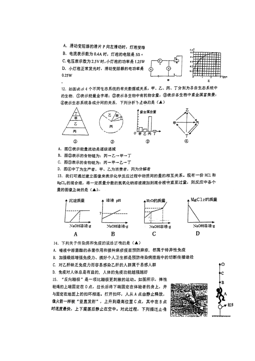 浙江省金华市义乌市绣湖中学2023学年九年级上学期科学期末考试卷（PDF版 无答案）