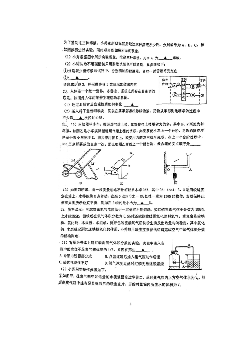 浙江省金华市义乌市绣湖中学2023学年九年级上学期科学期末考试卷（PDF版 无答案）