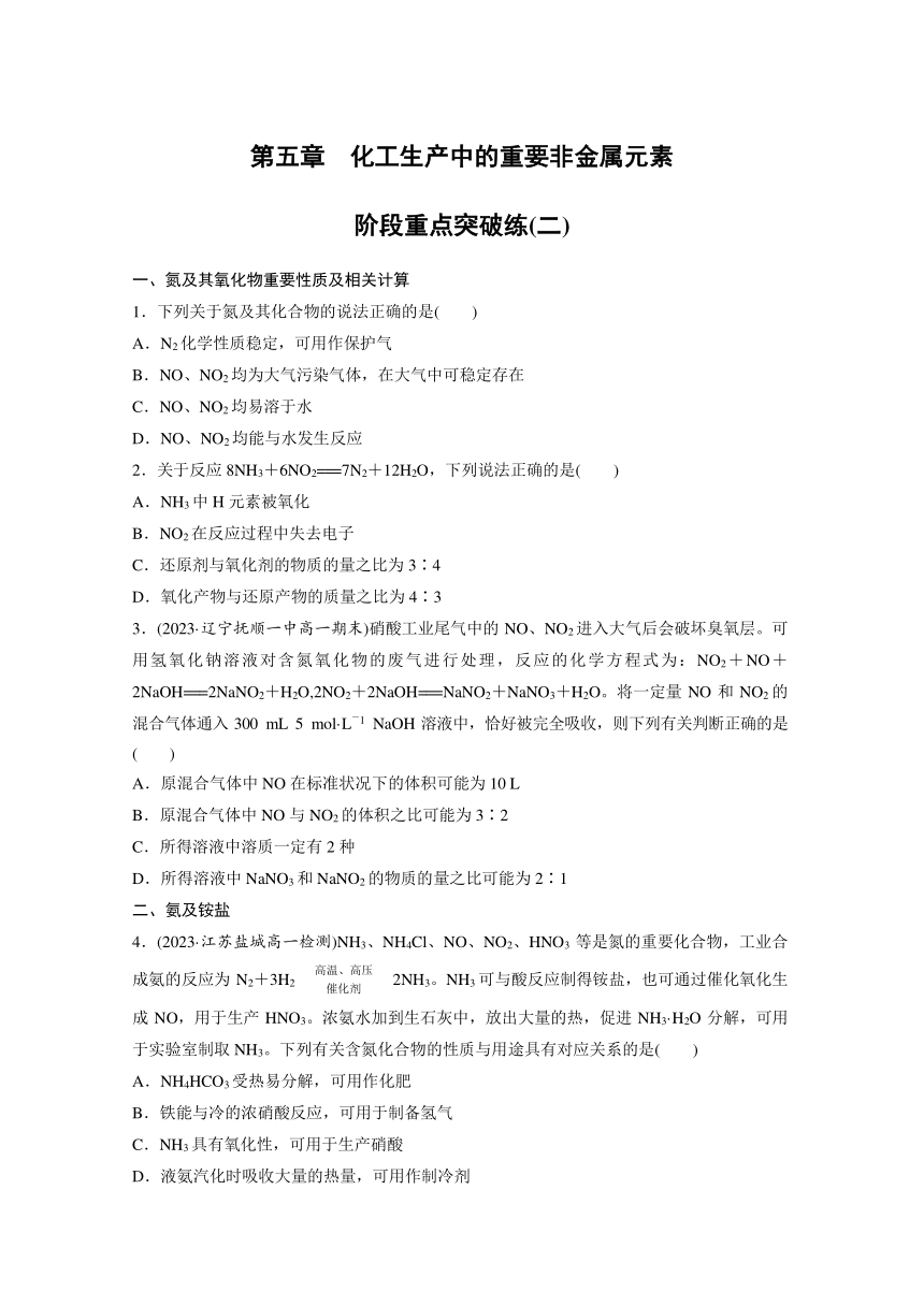 第五章 化工生产中的重要非金属元素 阶段重点突破练(二)（含答案）—2024春高中化学人教版必修二