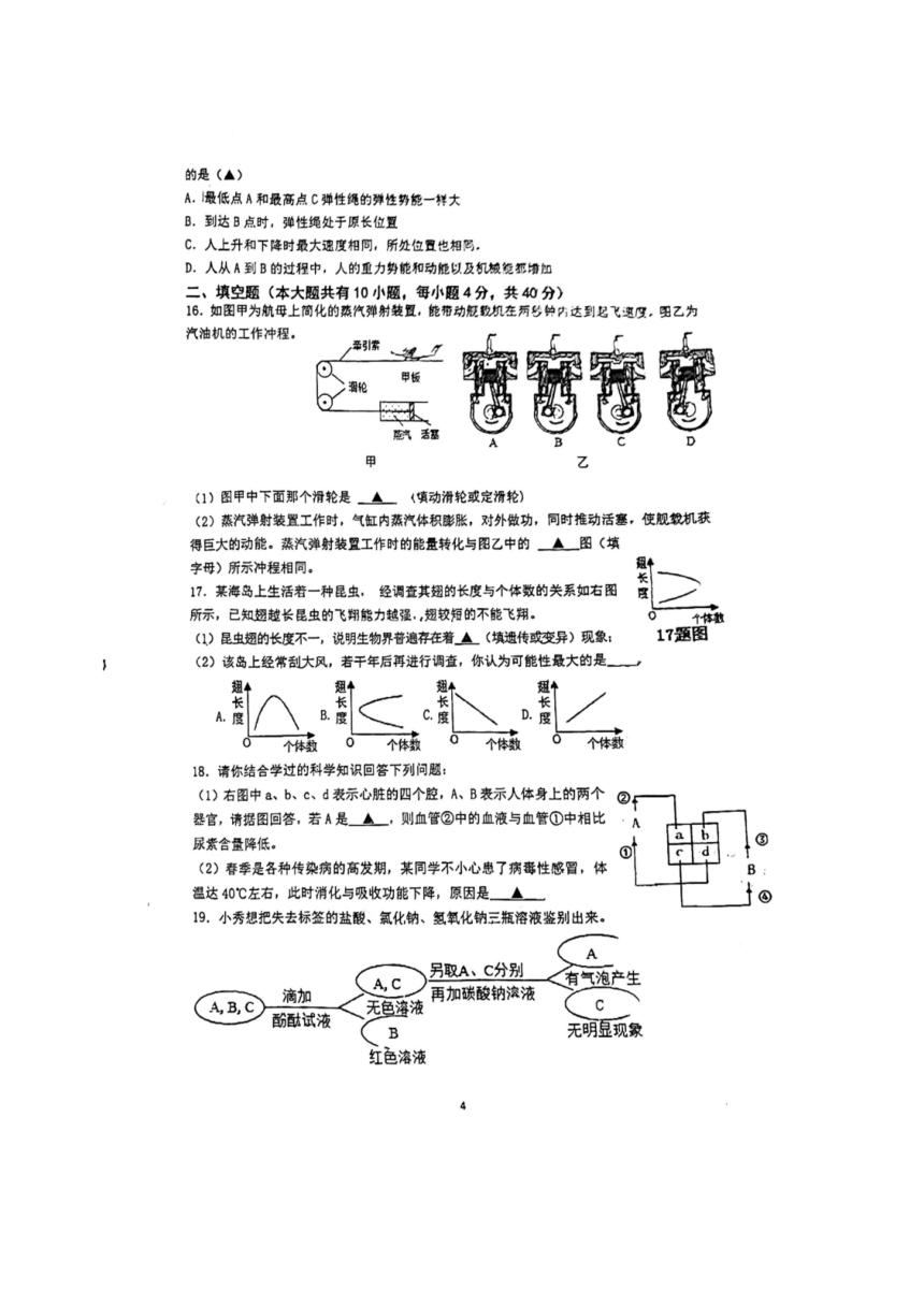 浙江省金华市义乌市绣湖中学2023学年九年级上学期科学期末考试卷（PDF版 无答案）