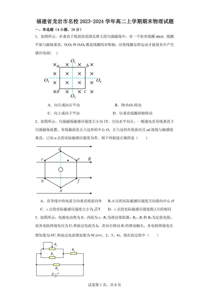 福建省龙岩市名校2023-2024学年高二上学期期末物理试题（含解析）