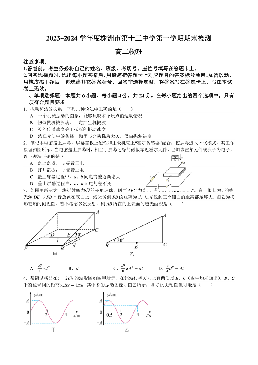 湖南省株洲市第十三中学2023-2024学年高二上学期期末检测物理试卷（含答案）