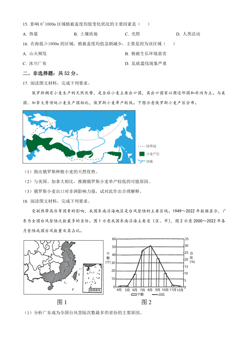 河北省廊坊市部分高中2024届高三上学期期末考试 地理 （解析版）