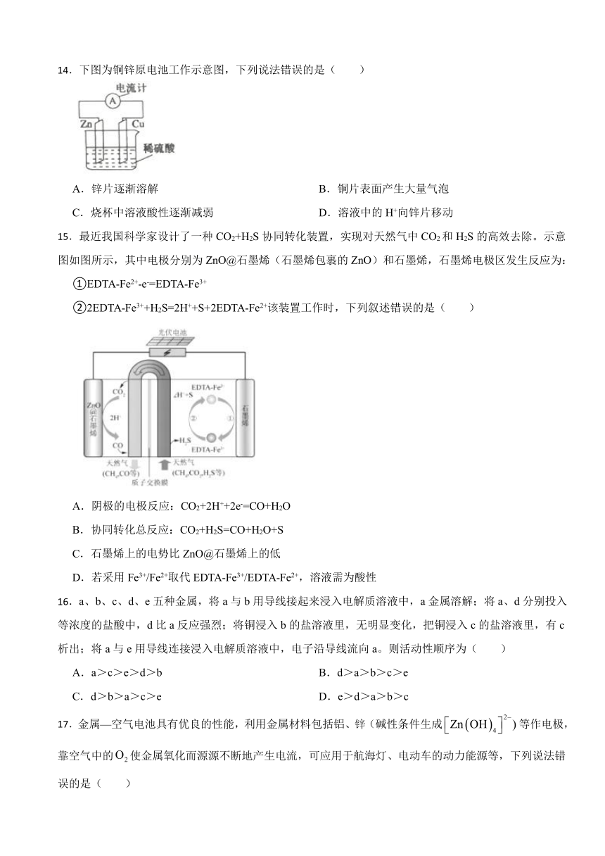 6.1 化学反应与能量变化 课后练习 （含解析）2023-2024学年高一下学期化学人教版（2019）必修第二册