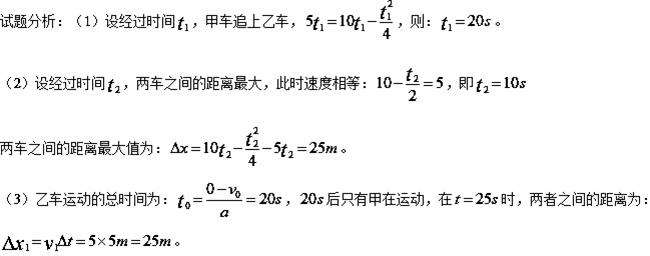 甲、乙两车在时从同一地点、向同一方向沿直线运动，甲以的速度匀速行驶，乙以的初速度、加速度大小为的刹车减速...