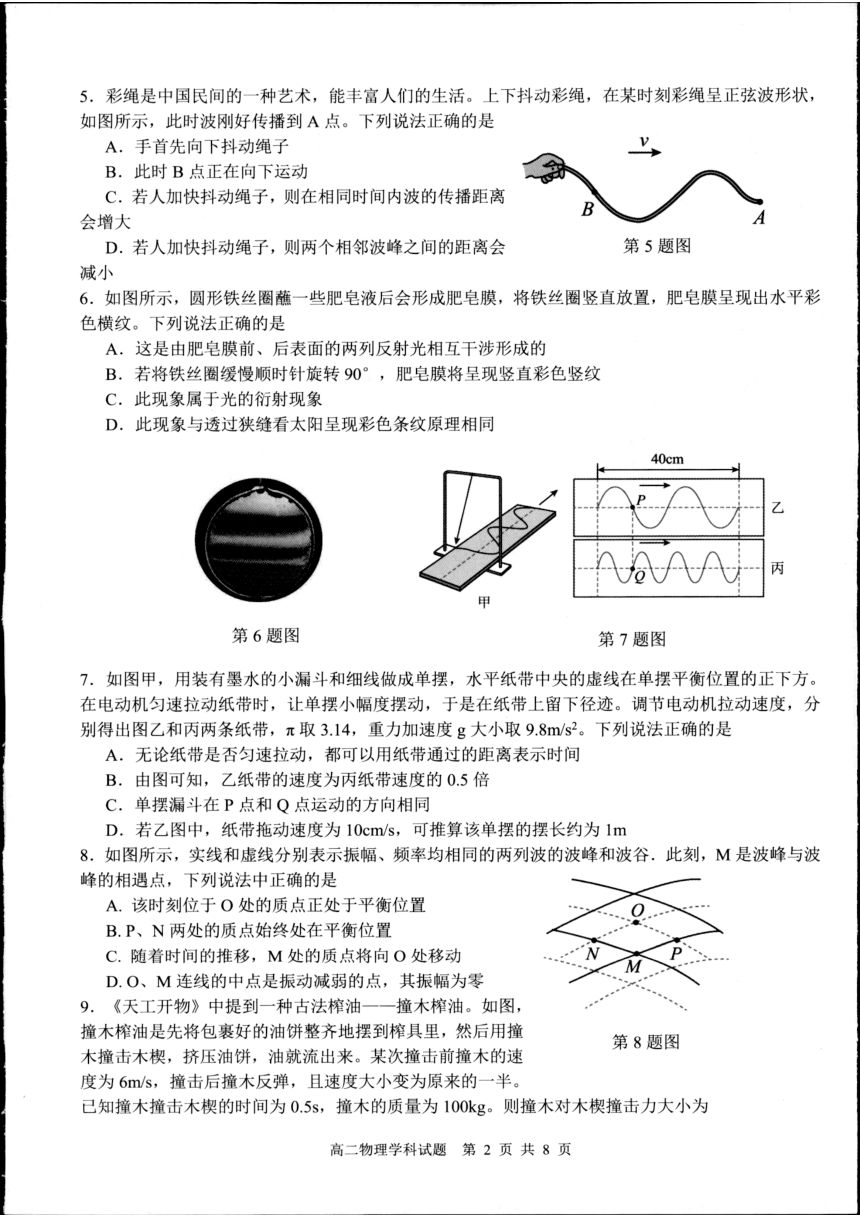 浙江省杭州市六县九校2023-2024学年高二下学期4月期中考试物理试卷（图片版无答案）