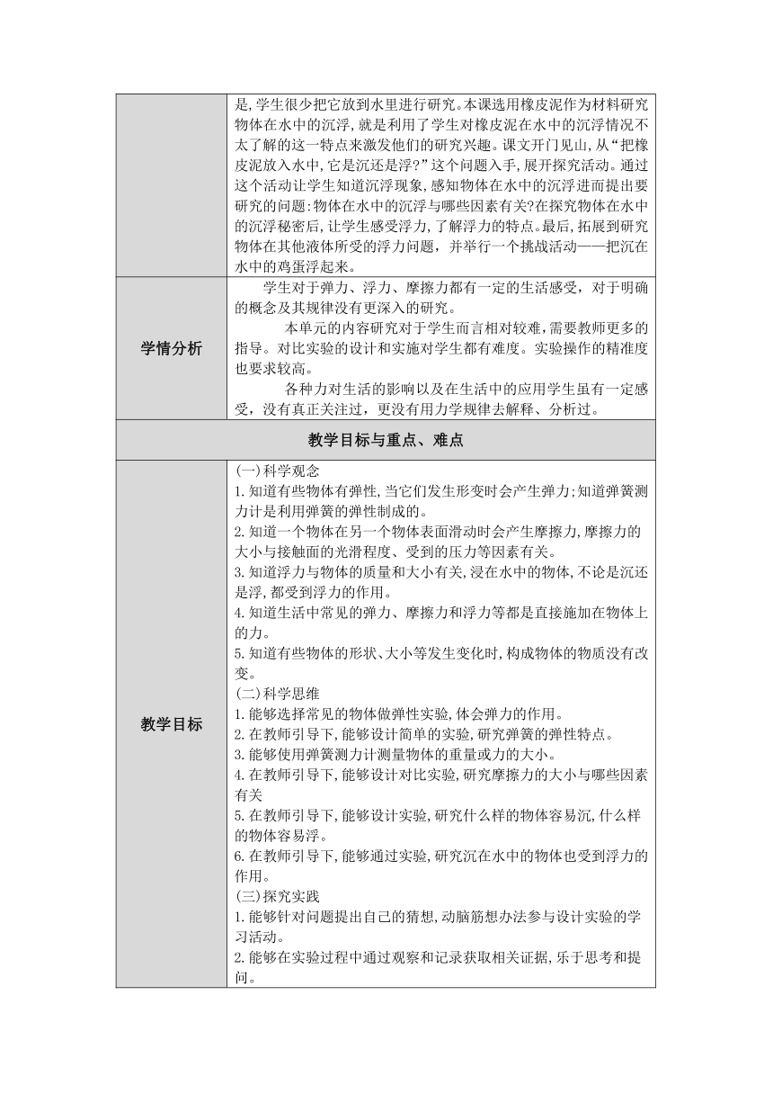 人教鄂教版三年级科学下册第四单元《学习用品中的科学》单元备课（表格式）