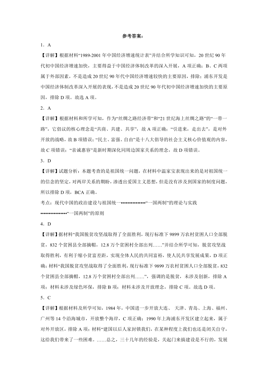 第十单元 改革开放与现代化建设新时期 测试卷（含解析） --2024届高三统编版（2019）必修中外历史纲要上二轮复习