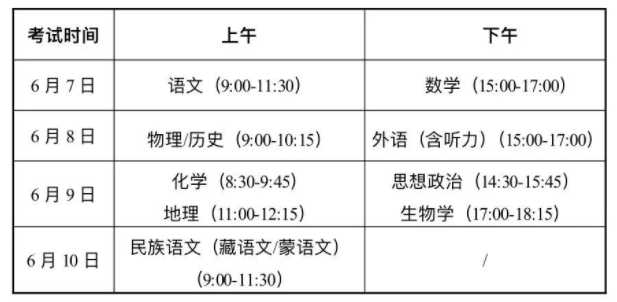 甘肃2024高考具体科目考试时间安排