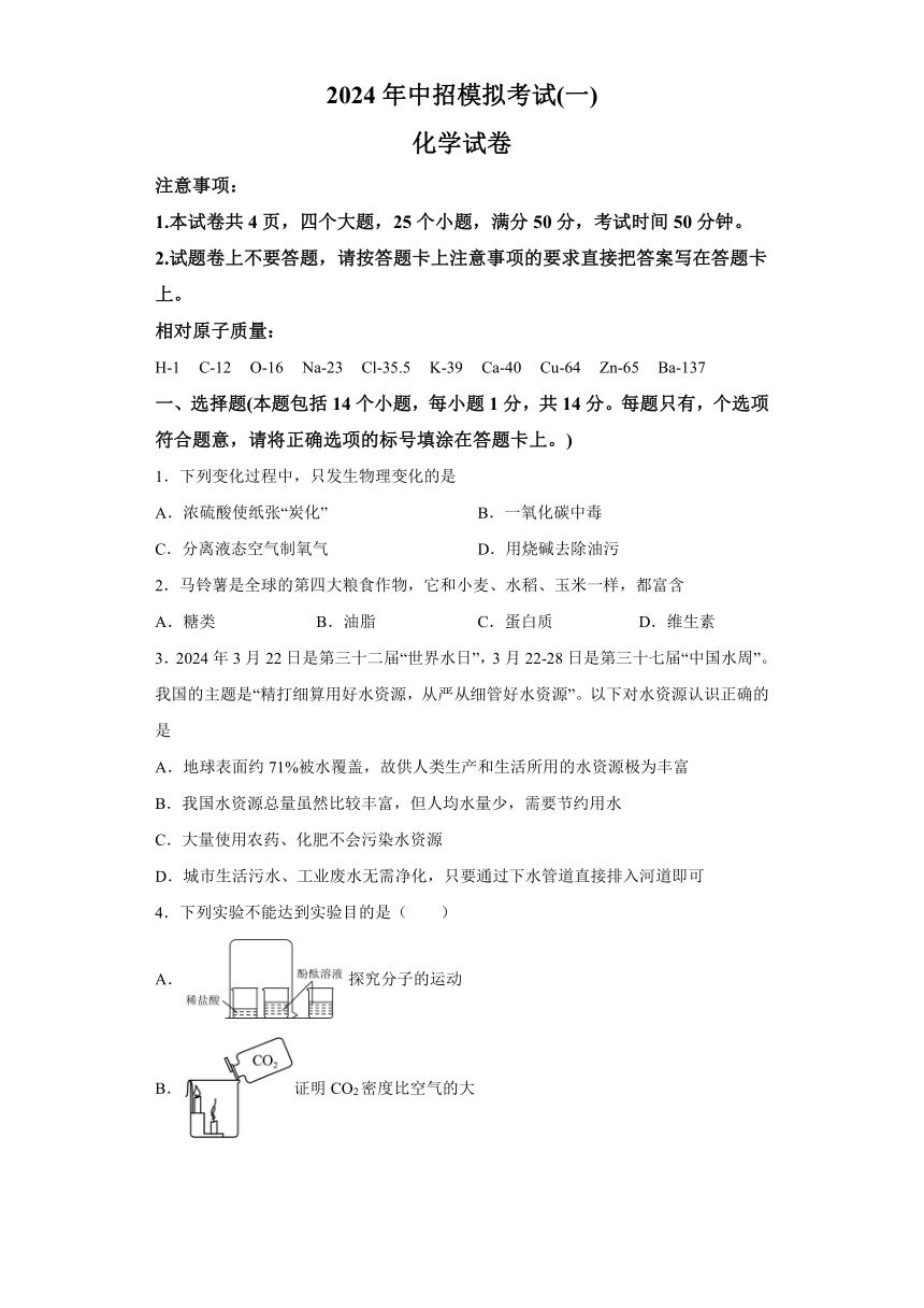 2024年河南省南阳市方城县中考一模化学试题（含解析）