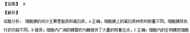 17.下列叙述中，不正确的是（  ）A.细胞膜主要由脂质和蛋白质组成B.不同功能的细胞，其细胞膜上蛋白质...