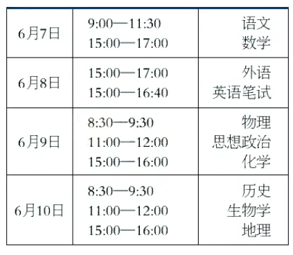 天津2024高考具体科目考试时间安排