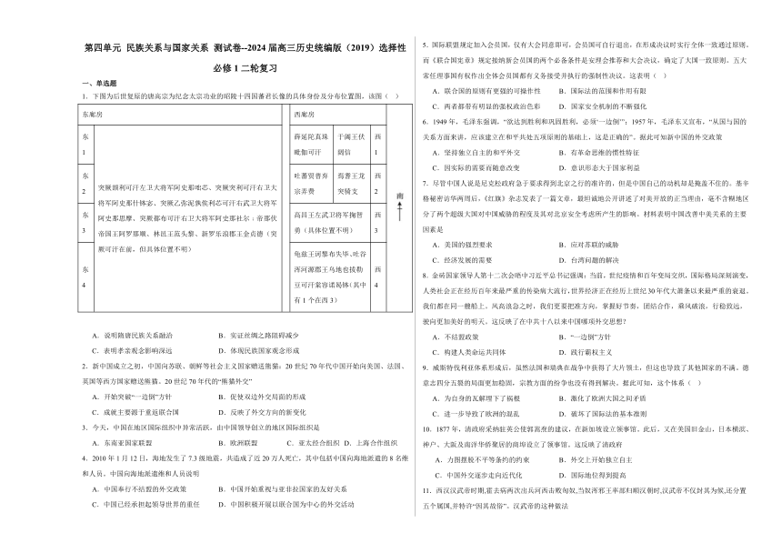 第四单元 民族关系与国家关系 测试卷（含解析）--2024届高三历史统编版（2019）选择性必修1二轮复习