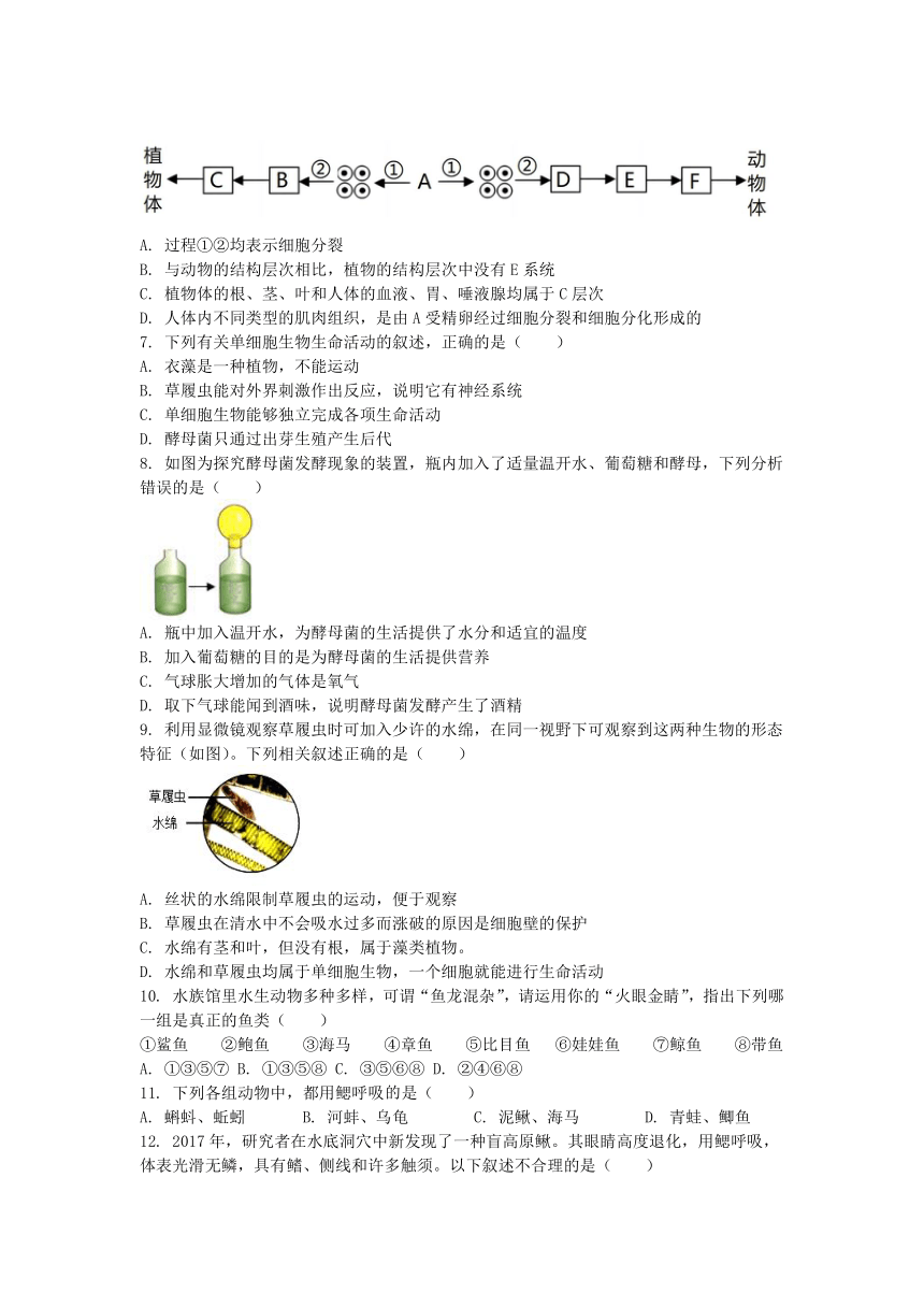 江苏省南通市平潮三校2023-2024学年七年级下学期第一次月考生物试卷（含答案）