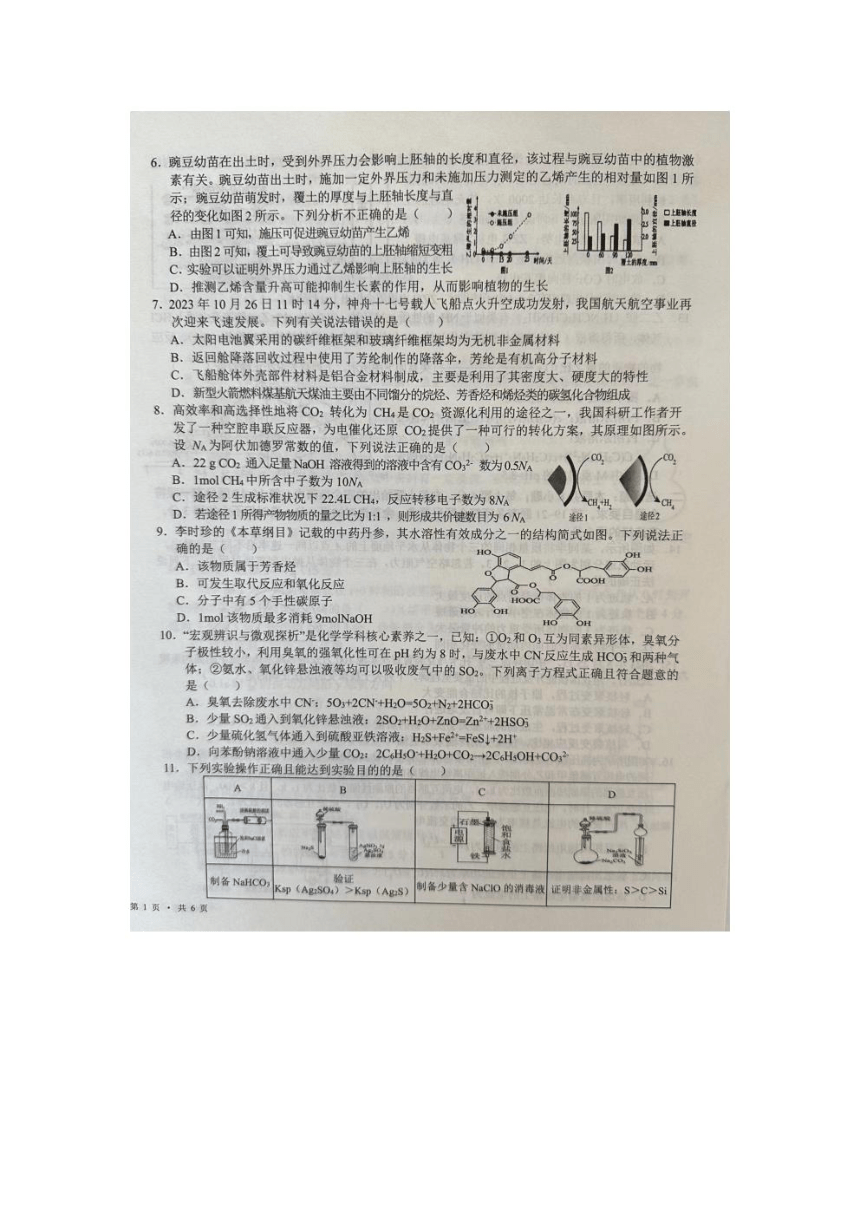 宁夏回族自治区吴忠市2024届高三下学期二模试题 理综 （ PDF版含答案）