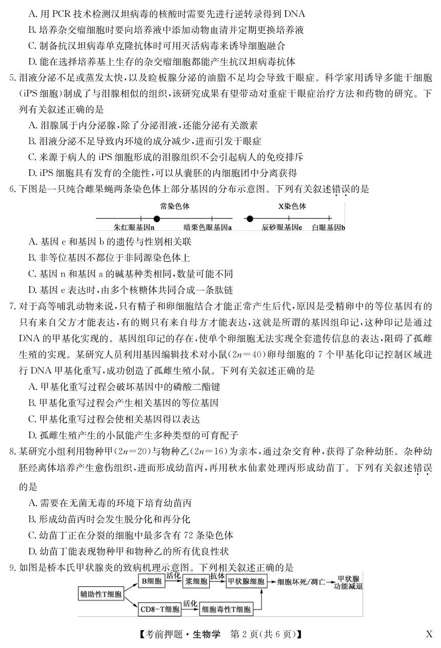 广西桂林市2024届高三下学期5月考前押题卷 生物（ PDF版含答案）