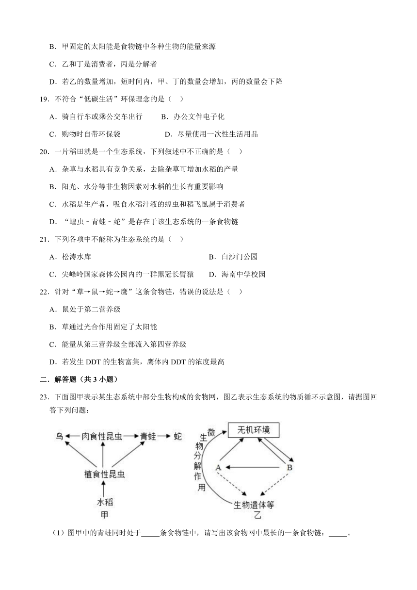 8.23 生态系统及其稳定性 单元检测题(解析版) 北师大版八年级下册生物