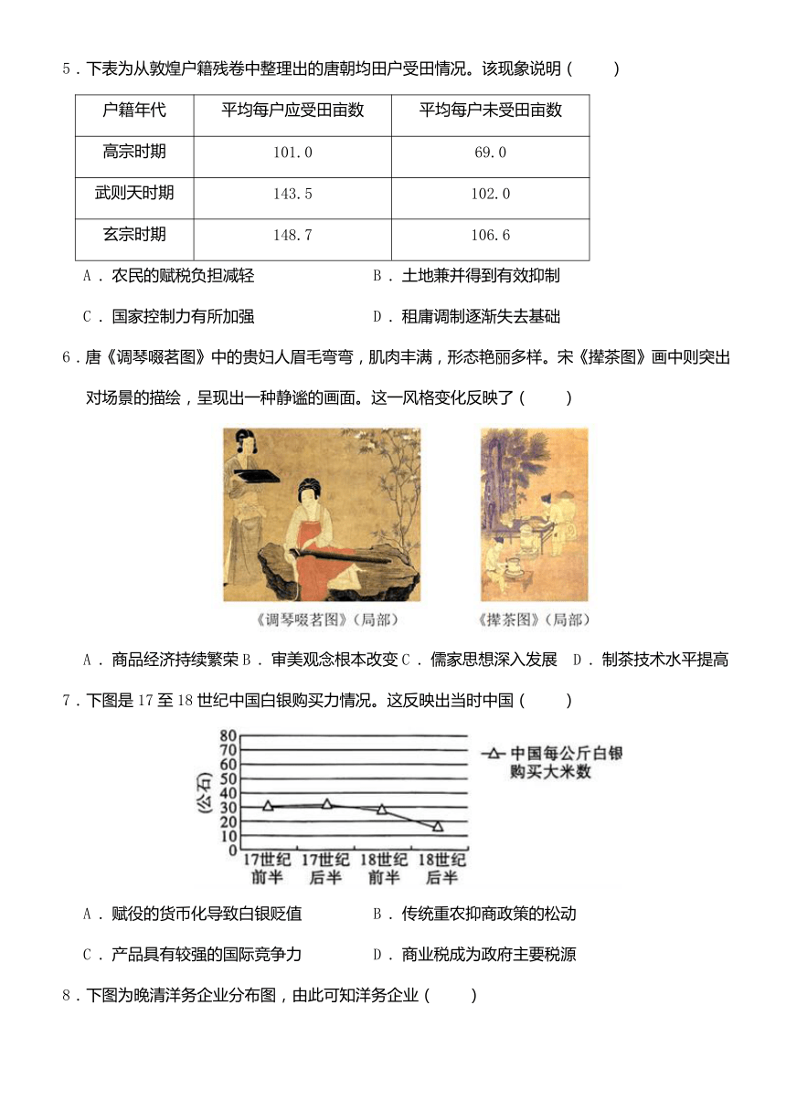 山东省潍坊市诸城繁华中学2023-2024学年高二下学期第四次月考历史试题（含答案）