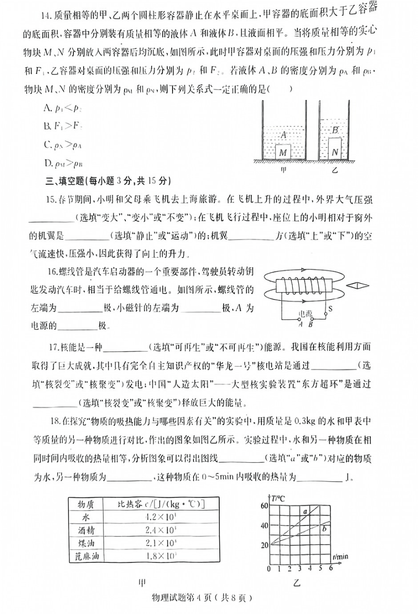 2024年山东省烟台市中考物理试题（PDF版，无答案）