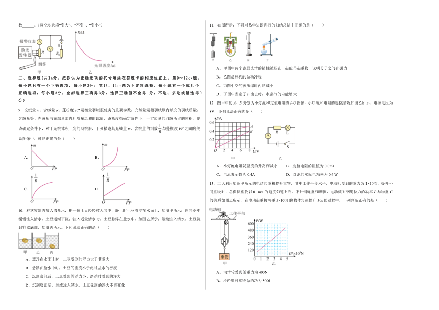 江西省上饶市信州区宋宅中学2023-2024学年九年级下学期6月物理检测卷（含解析）