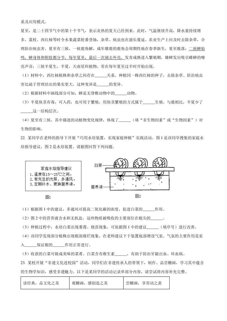 2024年江西省中考生物真题试题（word版含答案）