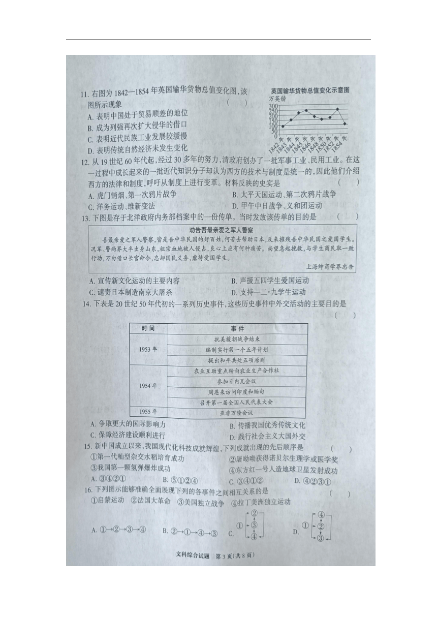 2024年河北省邯郸市广平县九年级中考模拟预测道德与法治?历史试题（PDF版无答案）