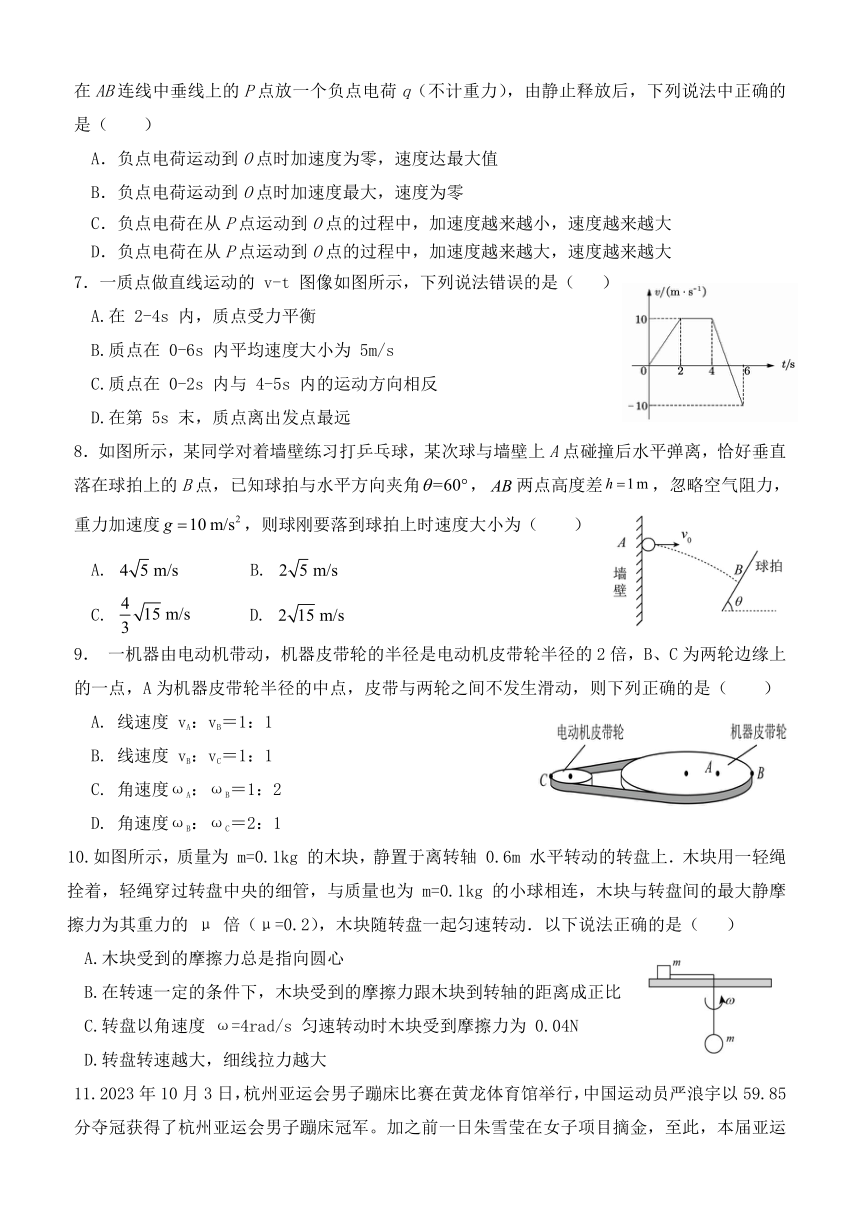 浙江省杭州市西湖高级中学2023-2024学年高一下学期5月月考试题 物理 （含解析）