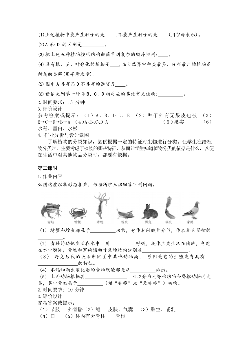 第六单元生物的多样性及其保护 作业设计（表格式 含答案） 人教版生物八年级上册