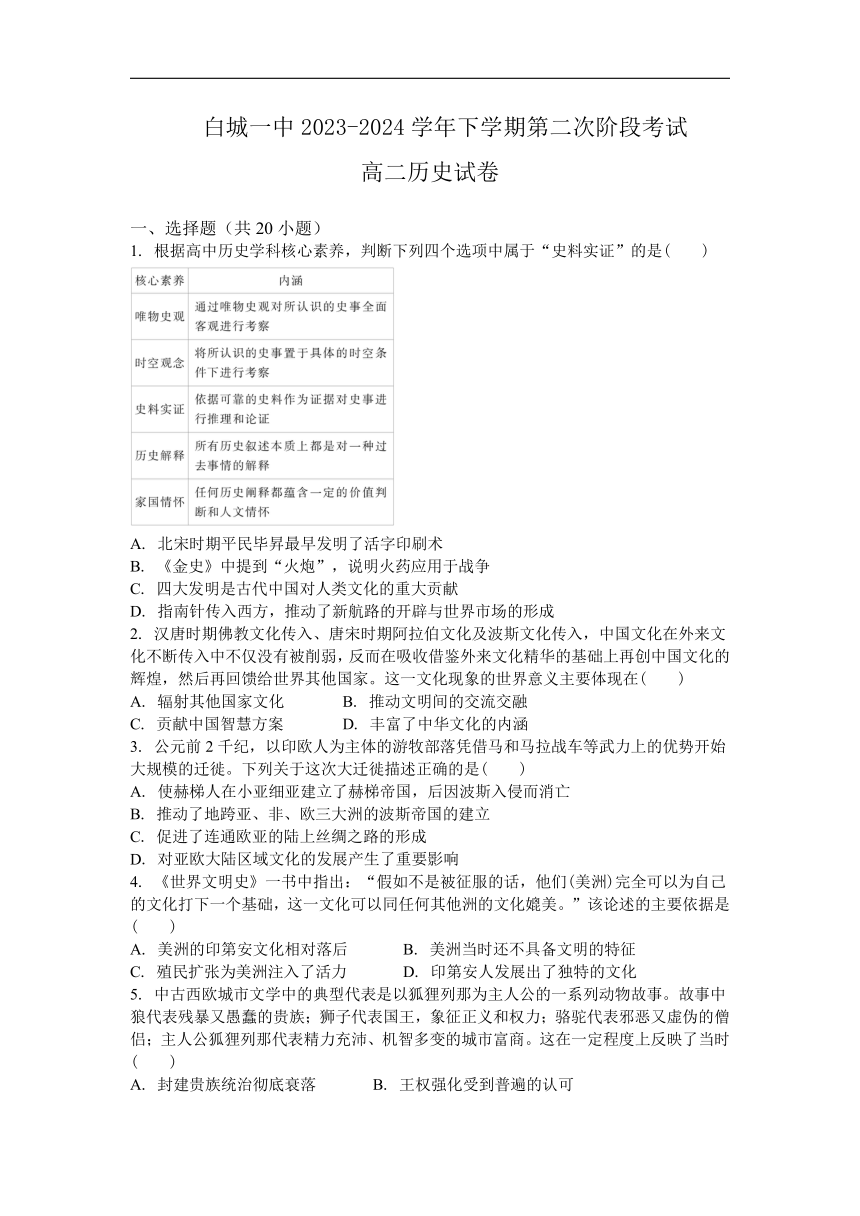 吉林省白城市第一中学2023-2024学年高二下学期6月月考历史试卷（含答案）