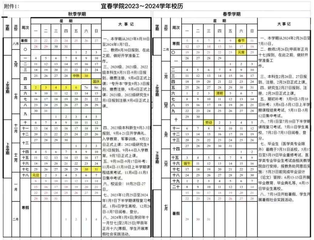 2024宜春学院暑假放假及开学时间