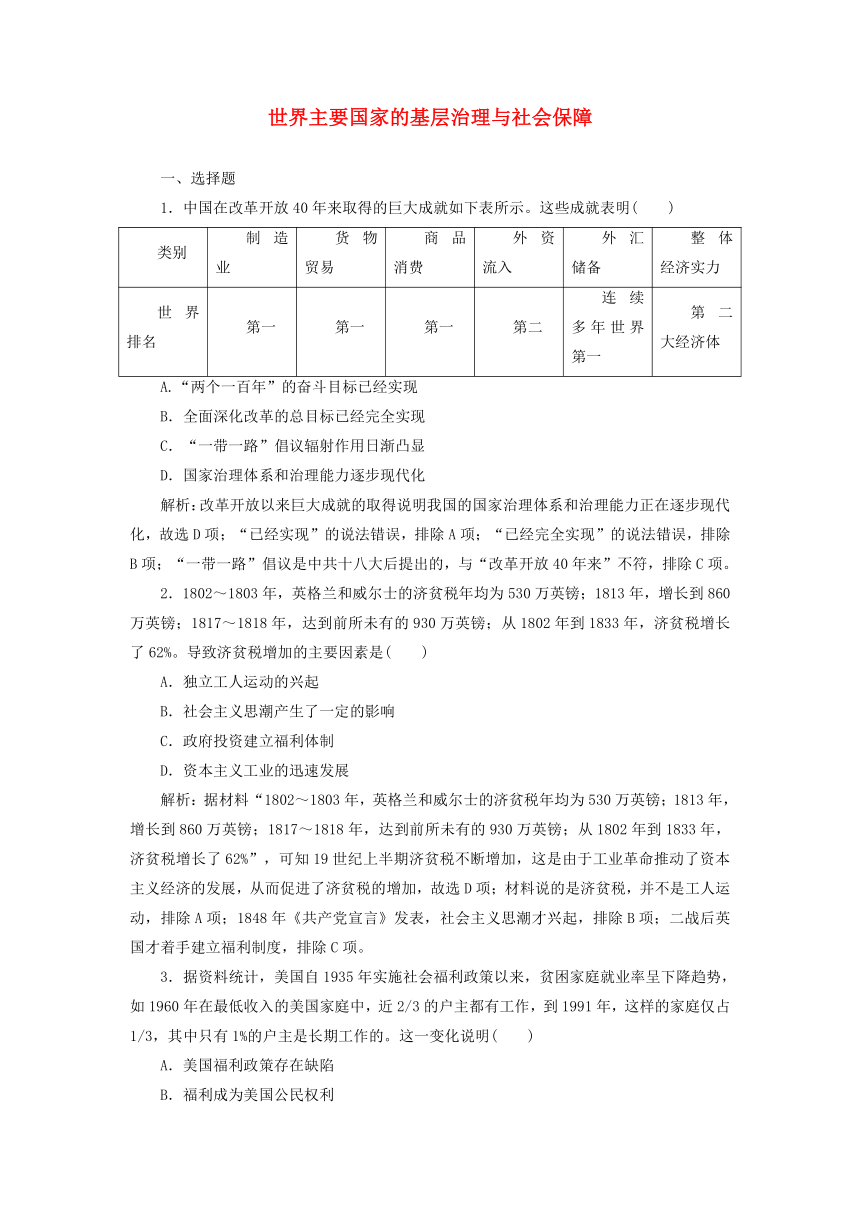 第18课 世界主要国家的基层治理与社会保障 课时作业(含解析) --2024-2025学年高二历史统编版2019选择性必修1 国家制度与社会治理