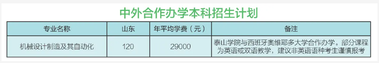 2024泰山学院中外合作办学各专业一年多少钱