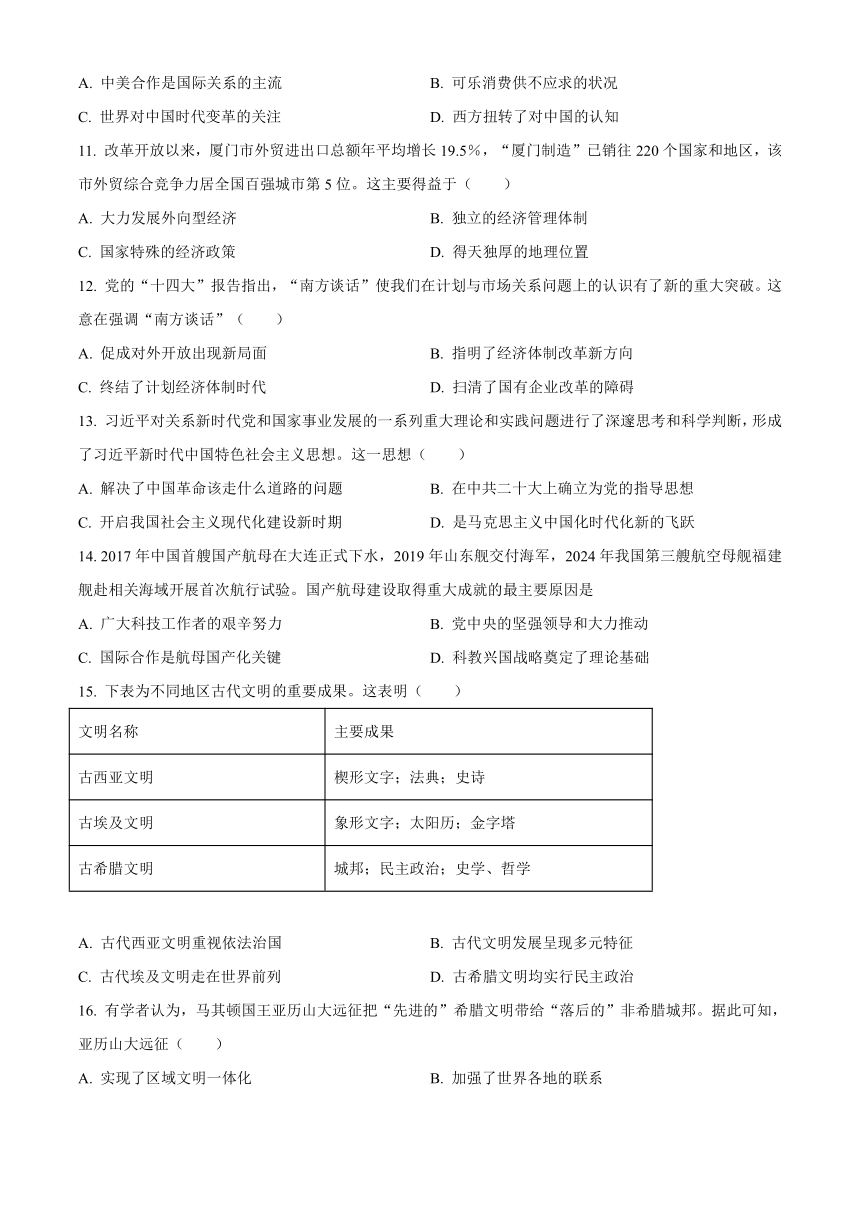 福建省龙岩市2023-2024学年高一下学期7月期末考试 历史试题（含答案）