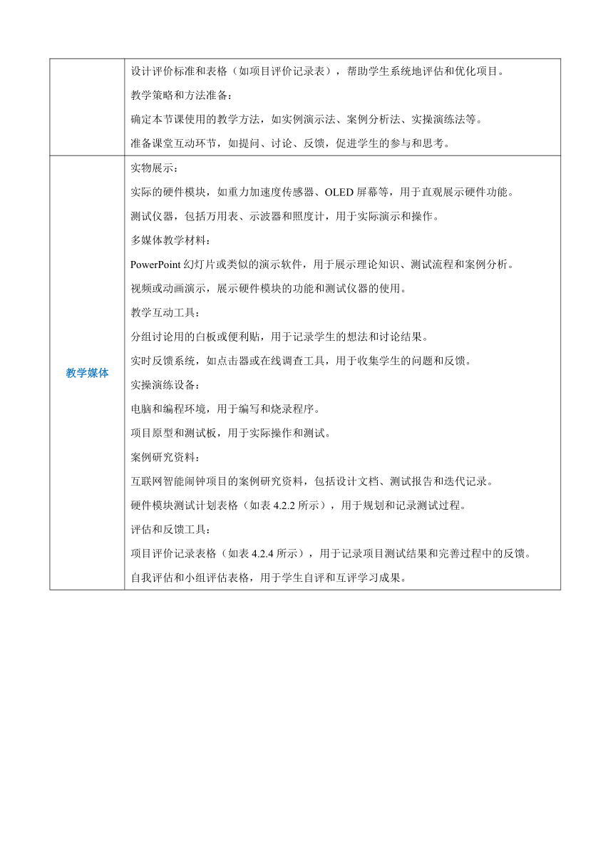 第4章开源硬件项目制作4.2调控测试 教案（表格式）-高中教学同步《信息技术人工-开源硬件项目设计》（人教-中图版2019）