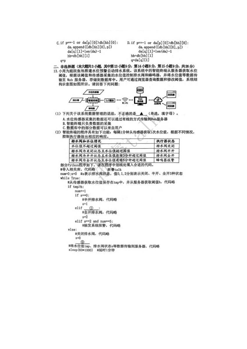 2024湖丽衢高三教学质量检测技术试卷（图片版含答案）