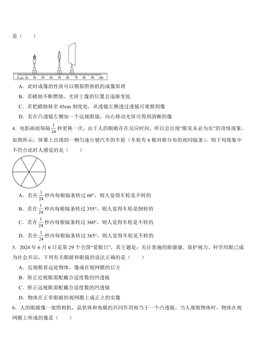 5.4眼睛和眼镜 同步练习（含答案）2024-2025学年人教版八年级物理上册