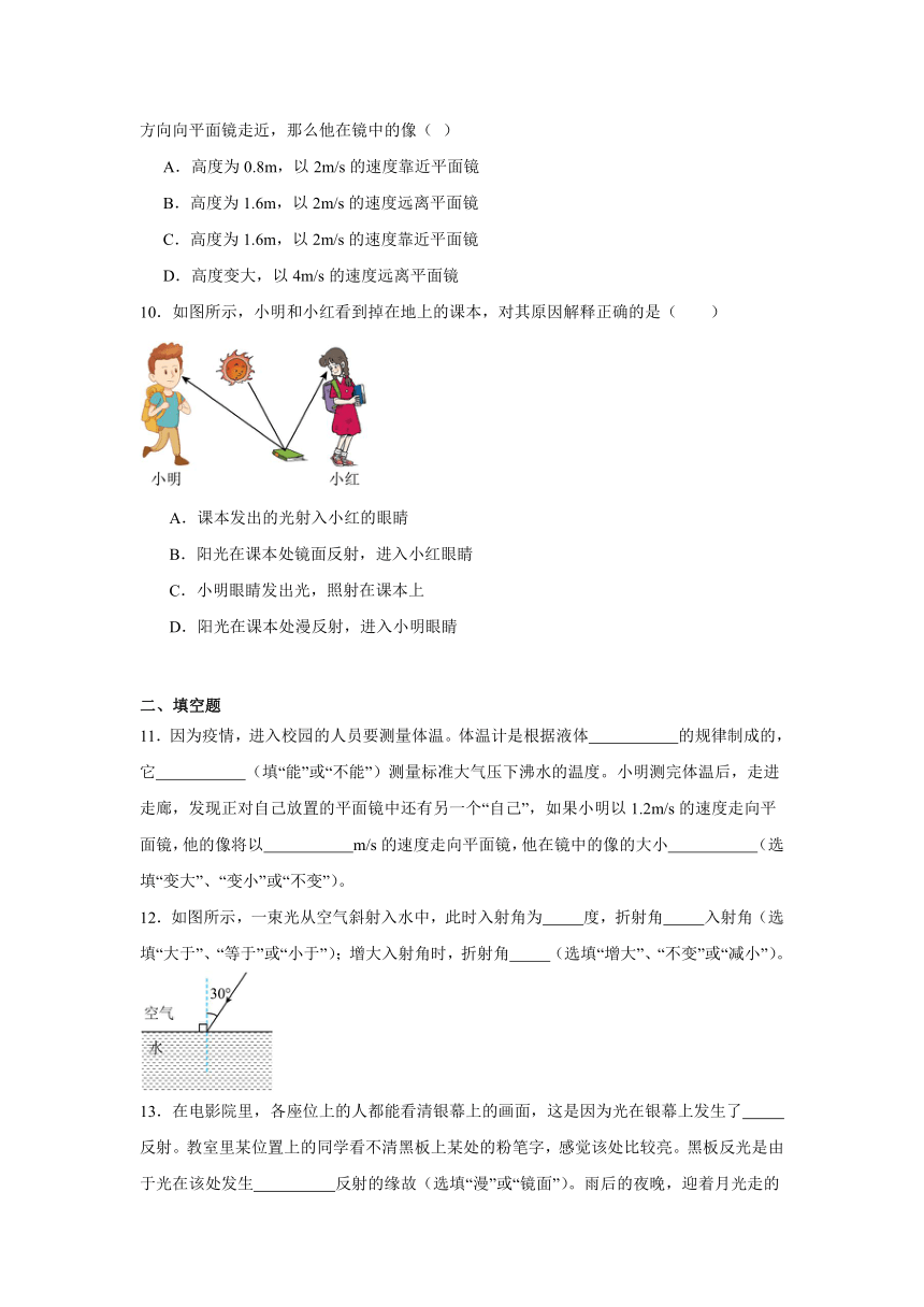 第四章光现象单元练习（有答案）2024-2025学年人教版（2024）物理八年级上册