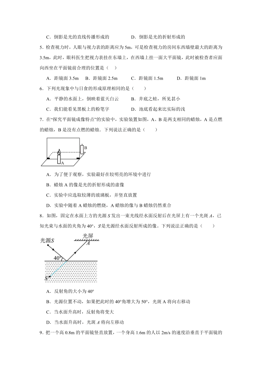 第四章光现象单元练习（有答案）2024-2025学年人教版（2024）物理八年级上册