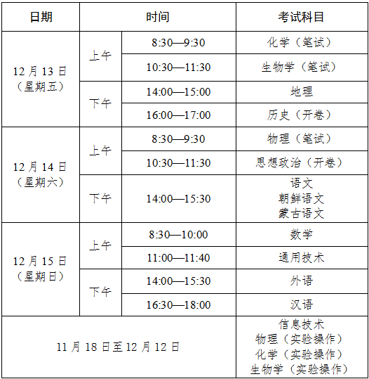 吉林2024下半年高中学业水平合格性考试时间