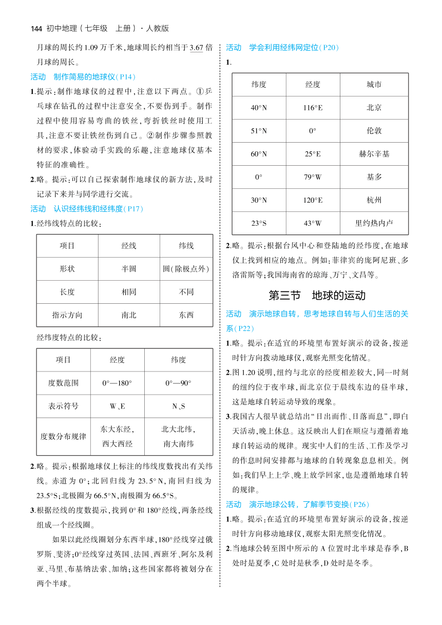 人教版（2024）七年级地理上册 教材习题答案（PDF版）