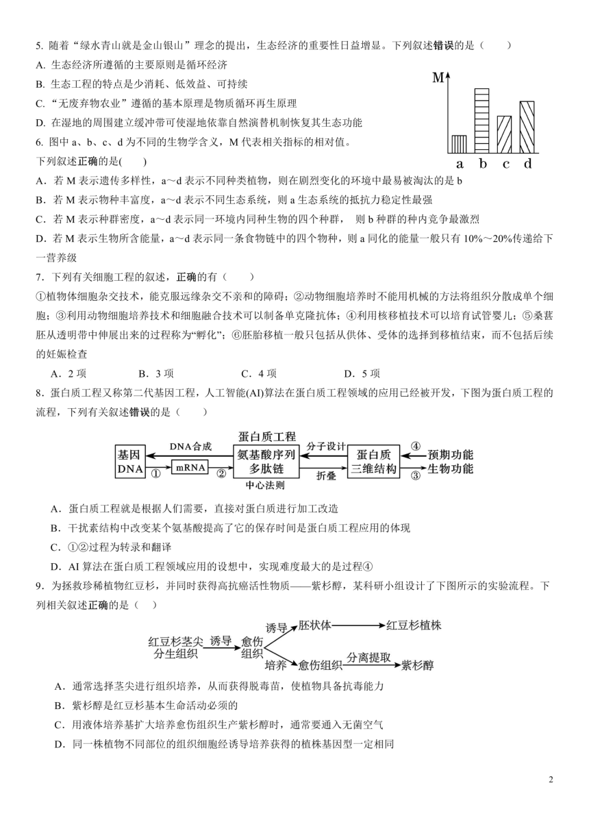 生物广东省珠海市北京师范大学（珠海）附属高级中学2023-2024学年下学期高二6月月考（PDF版，无答案）