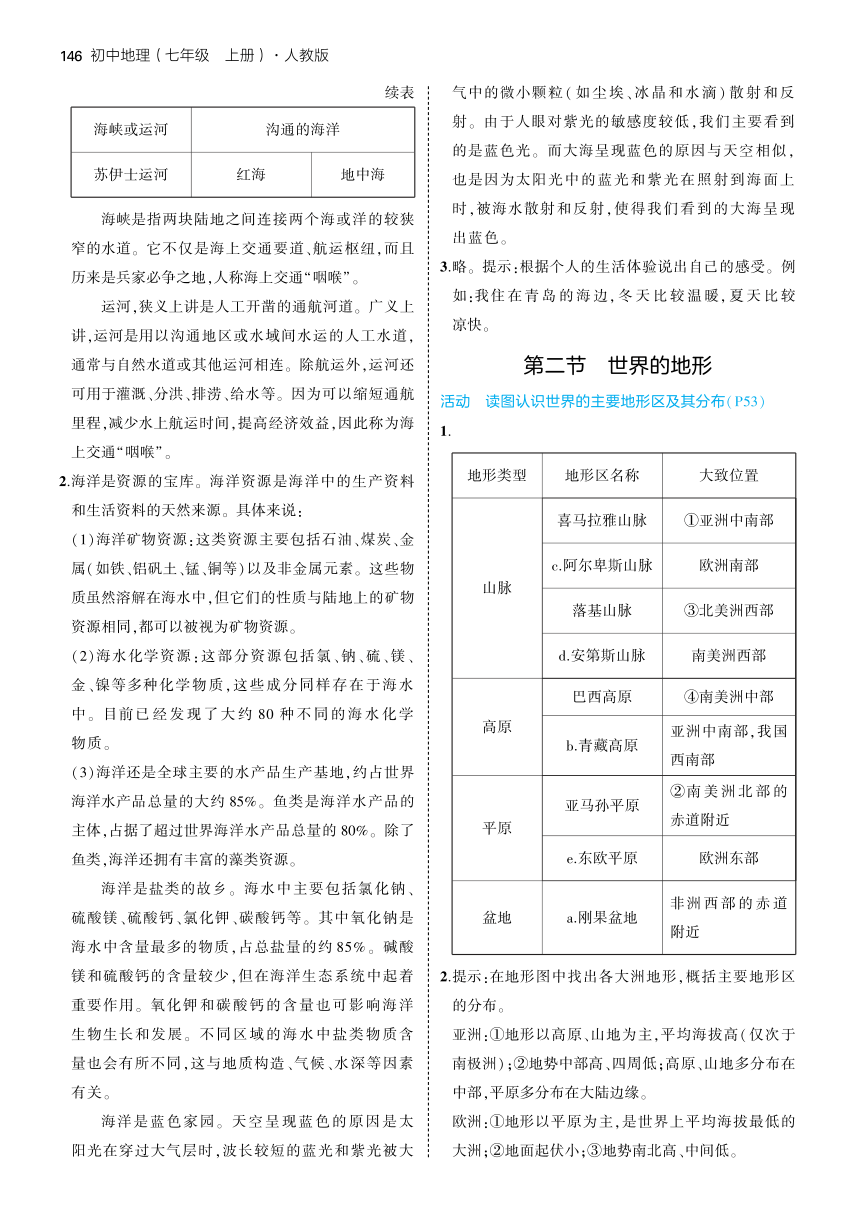 人教版（2024）七年级地理上册 教材习题答案（PDF版）