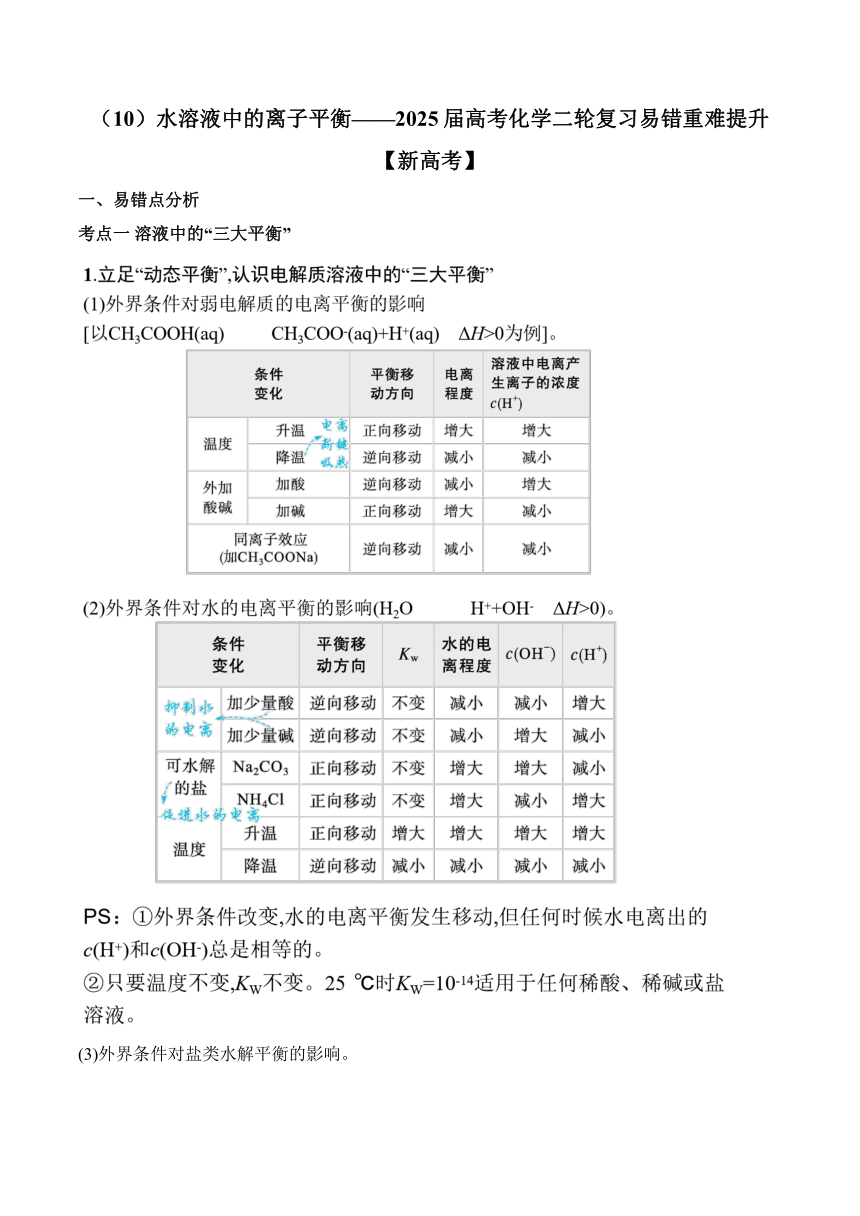 2024-2025学年（10）水溶液中的离子平衡——高考化学二轮复习易错重难提升【新高考】（含解析）