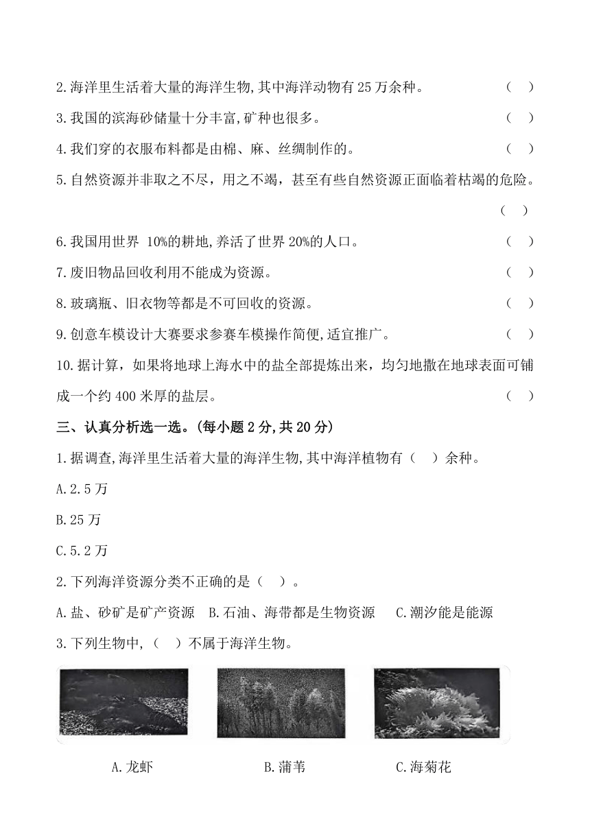 冀人版六年级科学上册第五单元能力检测卷（含答案）