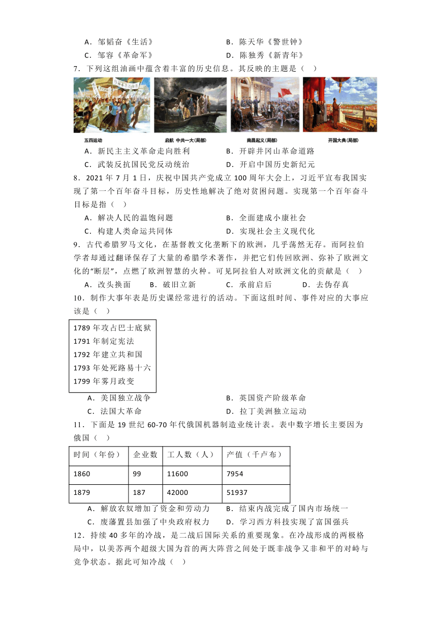 内蒙古自治区呼和浩特市2024年中考历史真题（含解析）