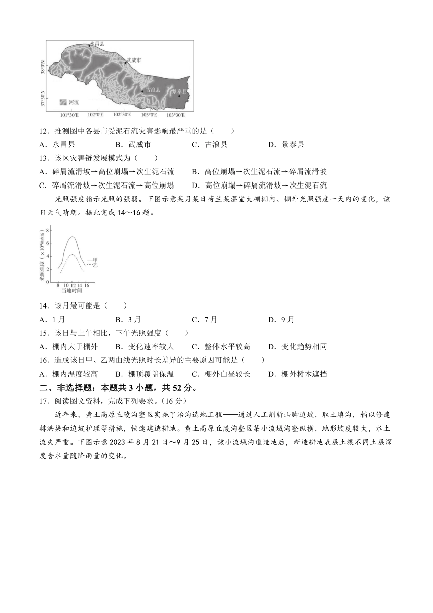 四川省百师联盟2024-2025学年高三上学期开学摸底考试地理试题（含解析）